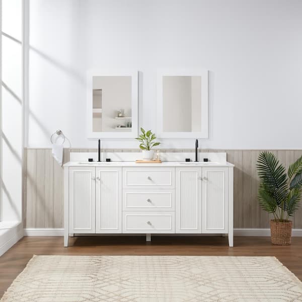 Ella Lille 72 in. W x 22 in. D x 35 in. H Double Sink Bath Vanity in White with Solid White Quartz Top