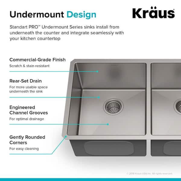 Standart PRO 33in. 16 Gauge Undermount 50/50 Double Bowl Stainless Steel Kitchen Sink Standart PRO 33in. 16 Gauge Undermount 50/50 Double Bowl Stainless Steel Kitchen Sink
