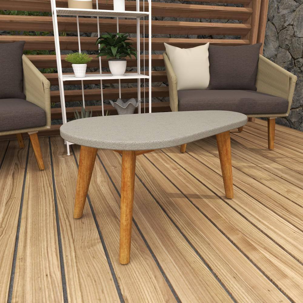 Modern Acacia Wood & Polycement Outdoor Accent Table in Gray