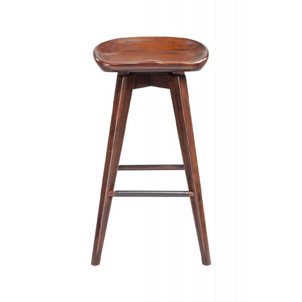 Natural Brown Wooden Swivel Saddle Barstool