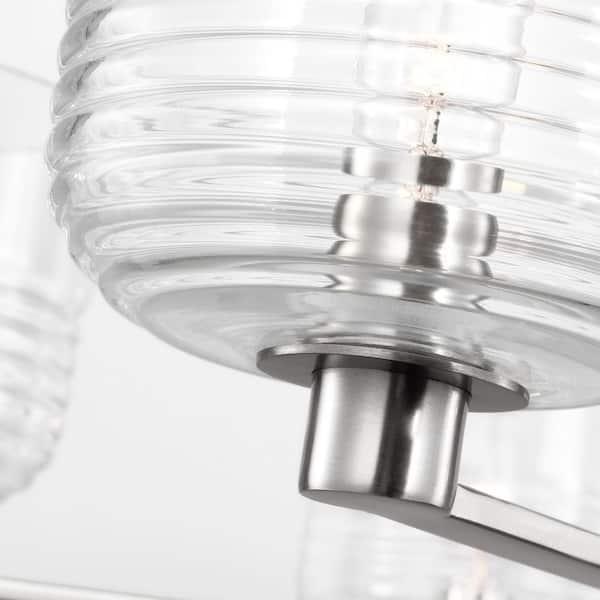 Generation Lighting - Lochdale 33.88 in. W x 10.25 in. H 6-Light Brushed Nickel Modern Chandelier with Clear Ribbed Glass Shades