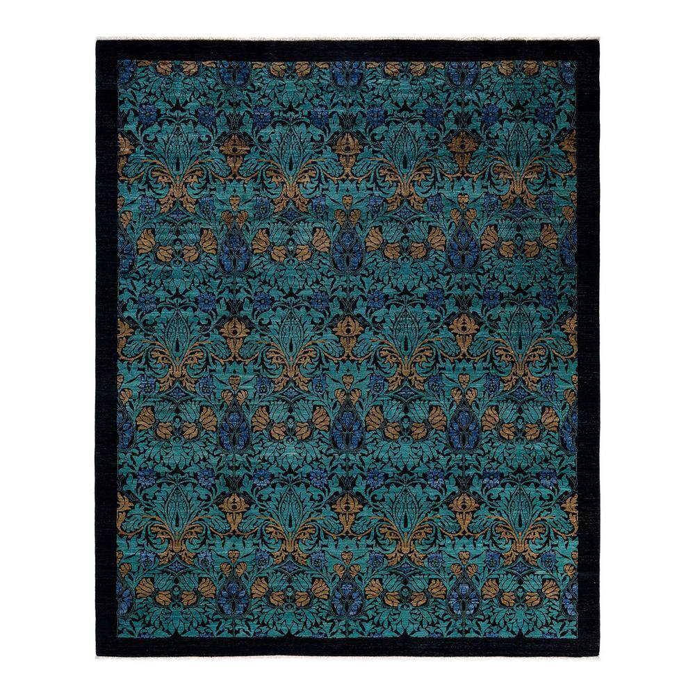 Hand-Knotted Black Floral Wool Rectangular Area Rug 8' x 10'
