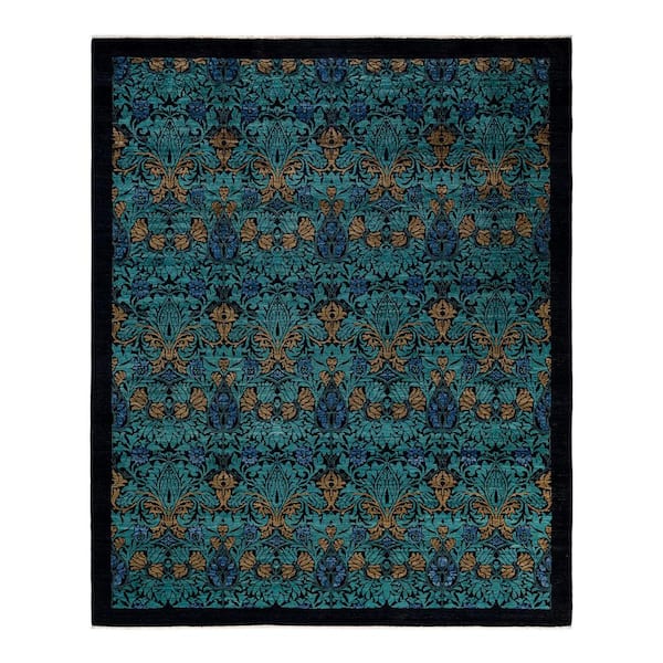 Solo Rugs One-of-a-Kind Contemporary Black 8 ft. x 10 ft. Hand Knotted Floral Area Rug