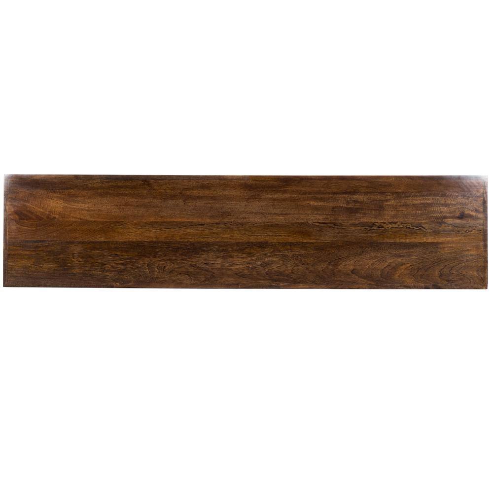 Stowe Solid Mango Wood and Glass 3-Tier Console Table in Dark Brown