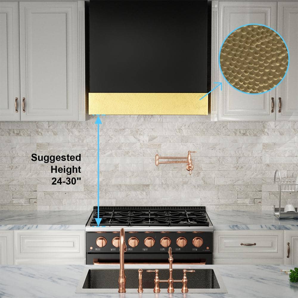 Black and Gold 30-Inch Stainless Steel Wall Mounted Range Hood