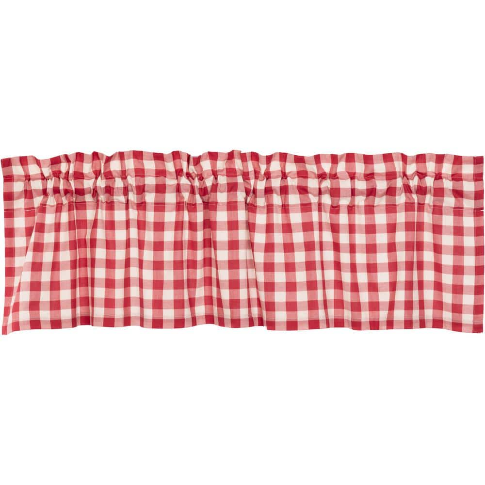 Christmas Kitchen Window Panel Curtain Drape Valance, Buffalo Check Plaid  Gingham with Floral Lace Farmhouse Country Holiday Home Decor 51x16