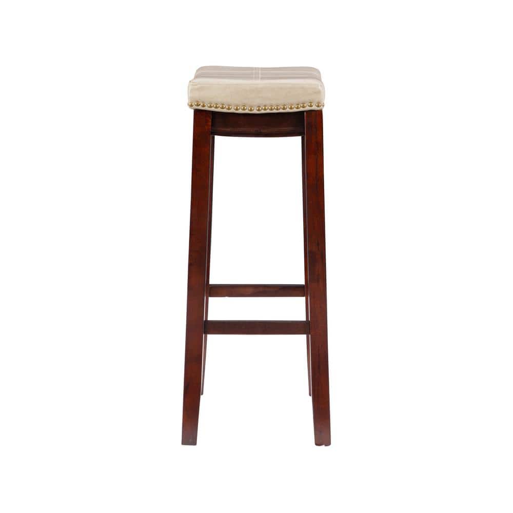 Dark Brown and Beige Faux Leather Saddle Bar Stool