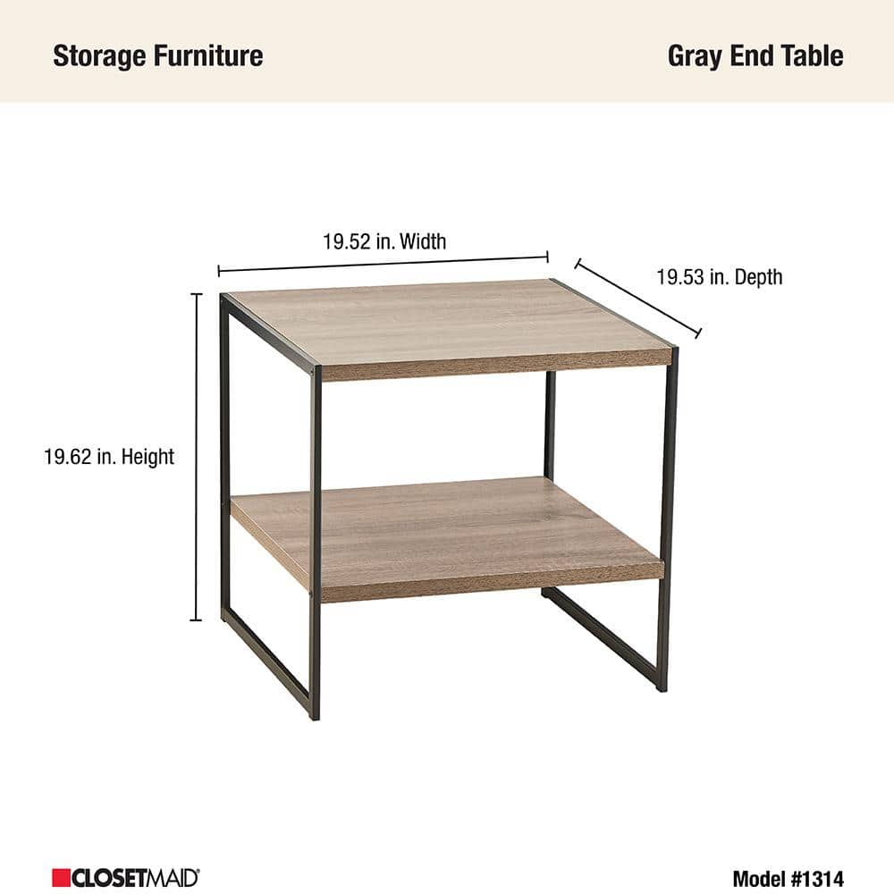Weathered Gray and Black 2-Tier Wood and Metal End Table