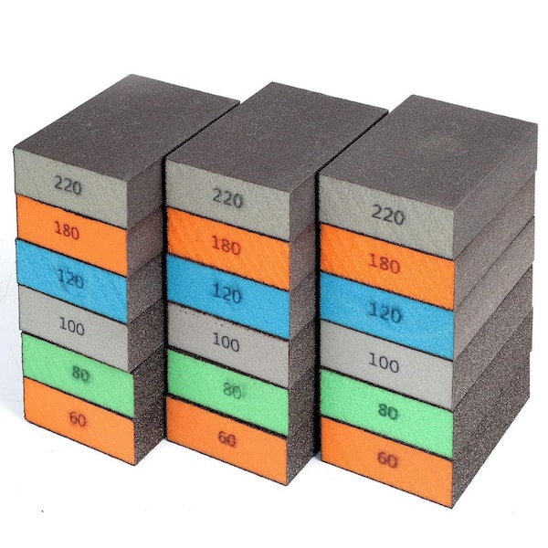 18-Pack Assorted Grit Sanding Sponge Blocks, Washable and Reusable for Wood Drywall Metal, 60/80/100/120/180/220 Grit