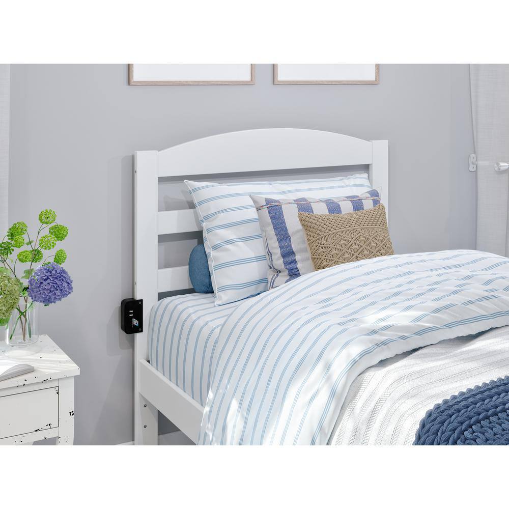 Mission-Inspired White Twin Platform Bed with Drawer & USB Charger