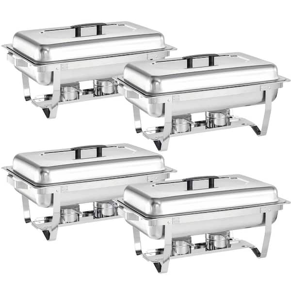 Anqtovp Chafing Dish Buffet Set 9 qt. Silver Stainless Steel Buffet Food Warmer with Folding Frame Mirror Finish 4 Pack