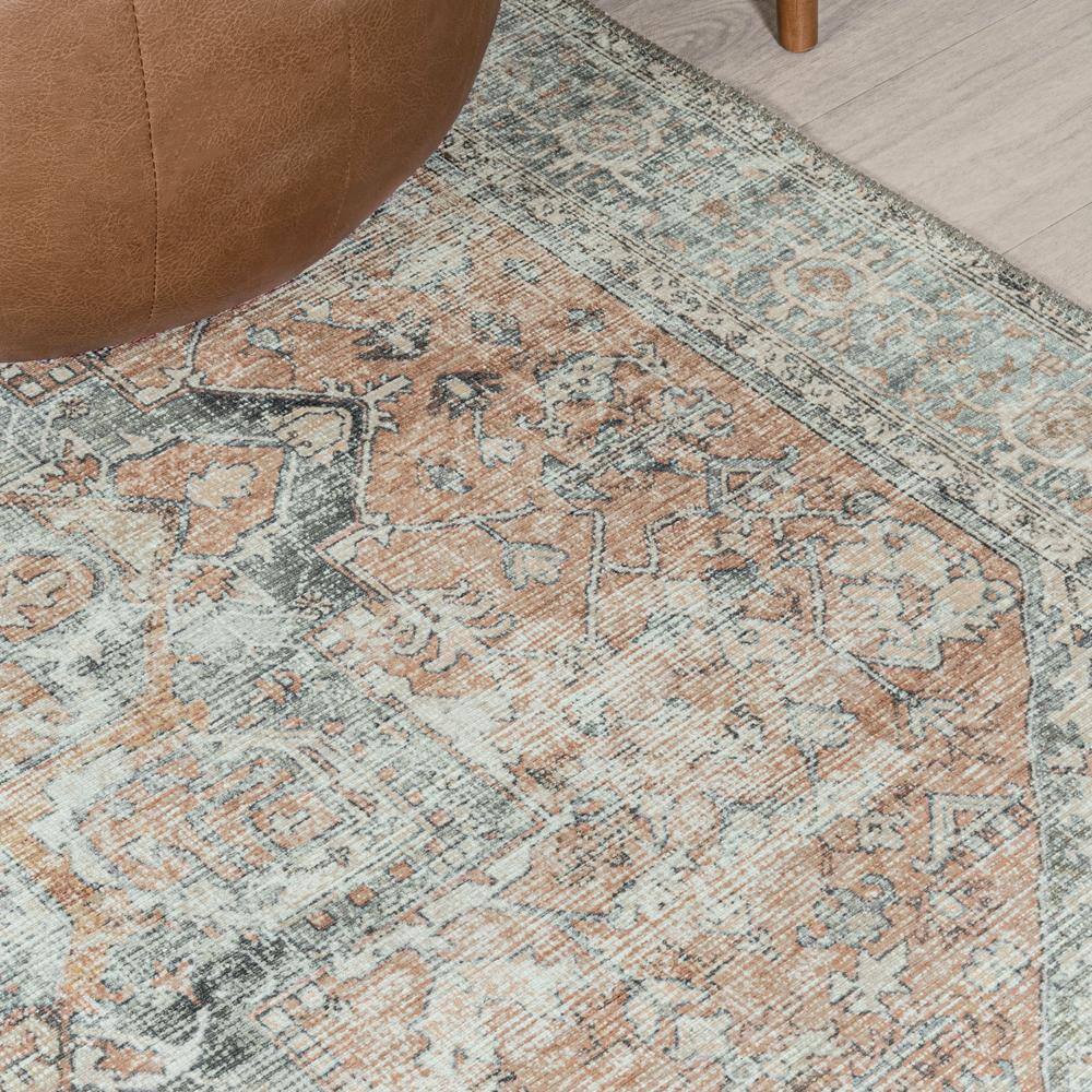 Armae Distressed Blue and Orange Chenille Washable Area Rug