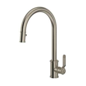 Armstrong Single Handle Pull Down Sprayer Kitchen Faucet with Secure Docking, Gooseneck in Satin Nickel