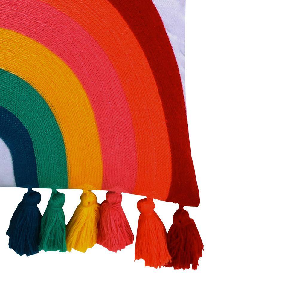 Multicolor Rainbow Embroidered Tassel Rectangular Throw Pillow