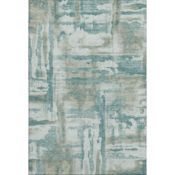 Mayfield Premium Machine Washable Abstract AMF2015 Teal 10 ft. x 14 ft. Area Rug