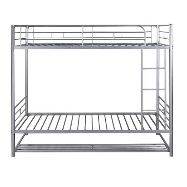 Unbranded Silver Twin Over Twin Metal Bunk Bed with Shelf and Slatted Support