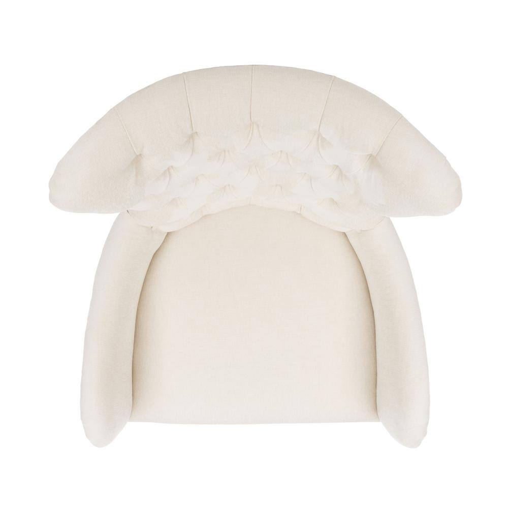 Off-White Tufted Wingback Accent Chair with Wood Legs