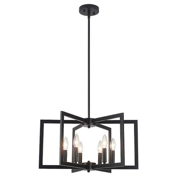 ADSENSTY 6-Light Black Candle-Style Geometric Square / Rectangle Chandeliers for Kitchen Island with no bulbs included