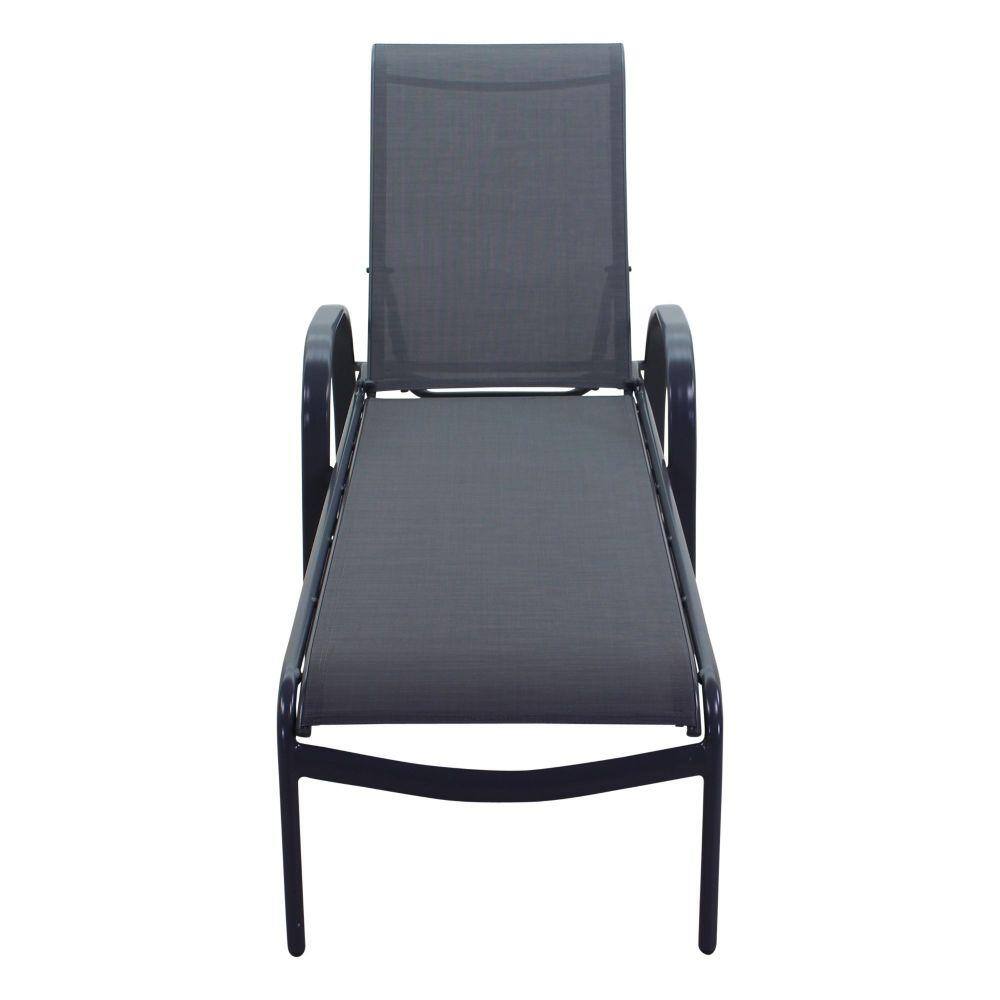 Front view of a dark grey aluminum chaise lounge chair.