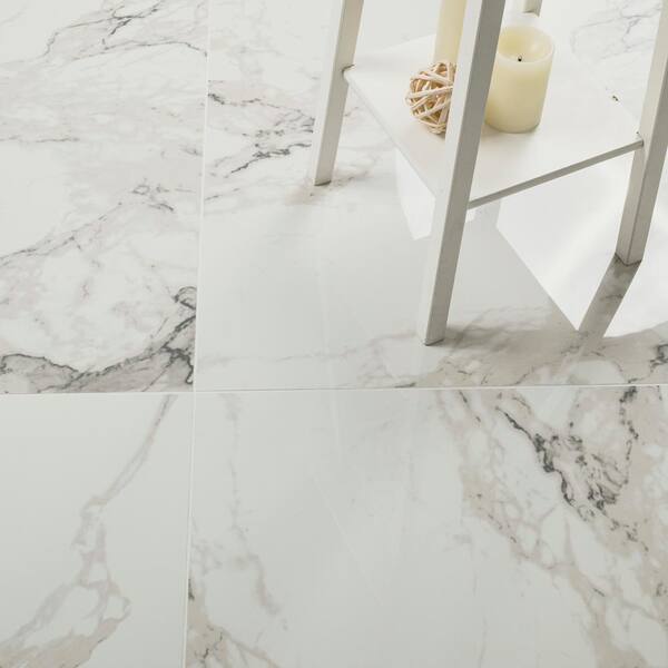 Crystal Bianco 32 in. x 32 in. Polished Porcelain Stone Look Floor and Wall Tile (21.33 sq. ft./Case)
