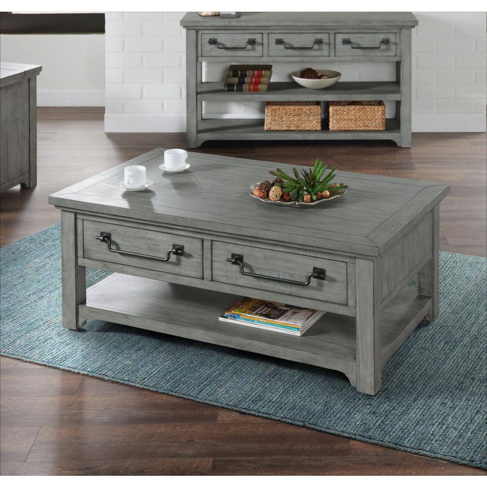Dove Grey Solid Pine Rectangular Coffee Table with Storage