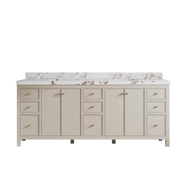 Willow Collections Chicago 84 in. Double Sink Freestanding Fine Grain Bath Vanity with Viola Brown Qt. Top Unassembled