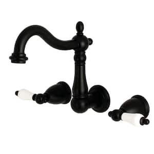 Victorian 2-Handle Wall Mount Bathroom Faucet in Matte Black