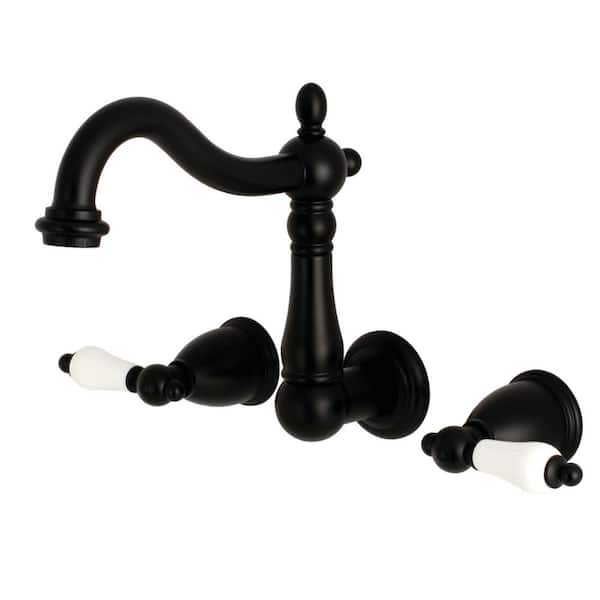 Kingston Brass Victorian 2-Handle Wall Mount Bathroom Faucet in Matte Black
