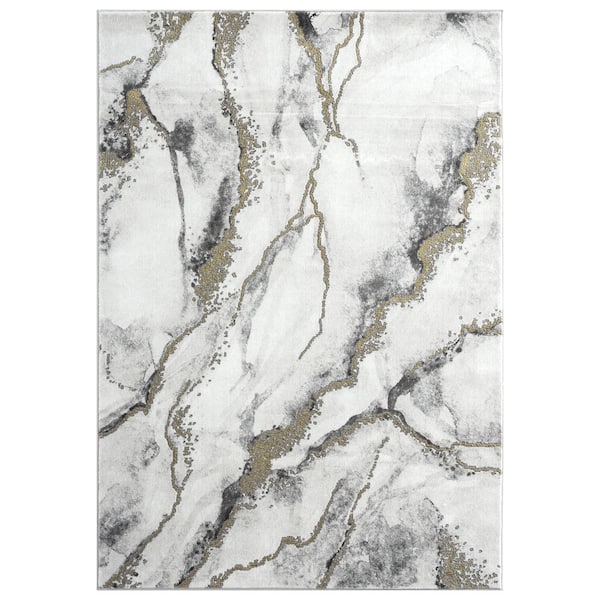 Abani Luna Grey 7.9 ft. x 10.2 ft. Abstract Polyester Area Rug