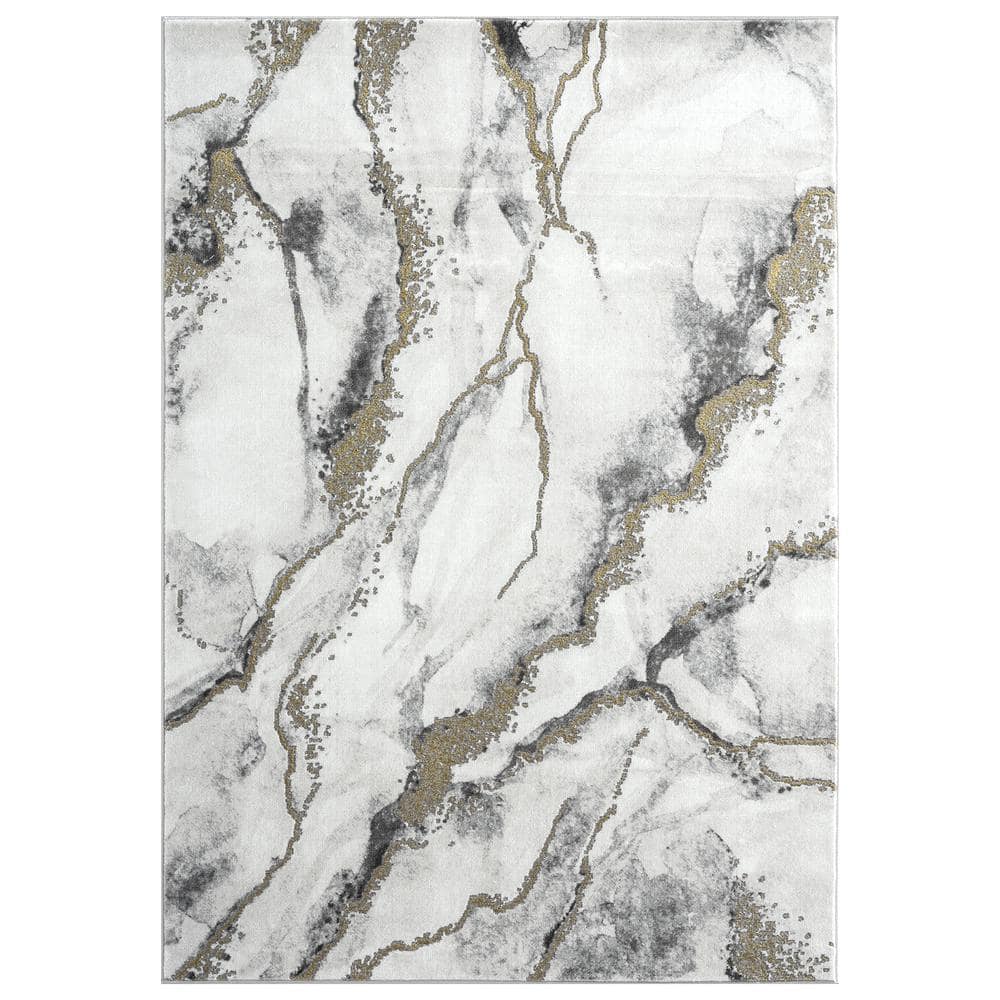 Luna Grey 9 ft. x 12 ft. Abstract Polyester Area Rug