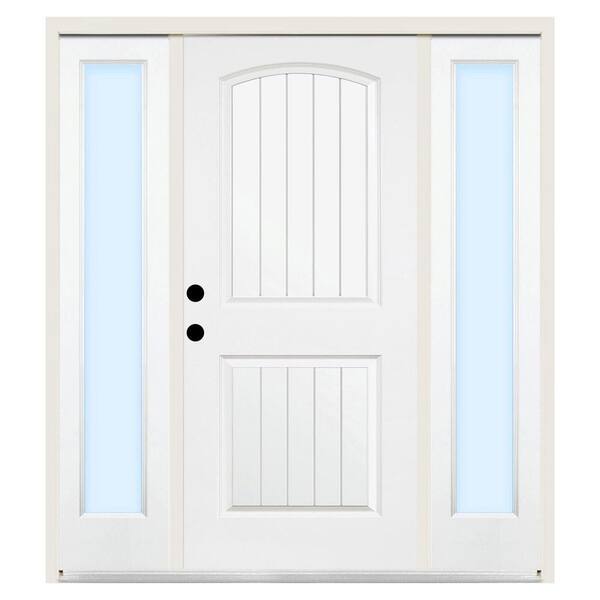 Steves & Sons 60 in. x 80 in. 2-Panel Plank Right-Hand Primed Steel Prehung Front Door w/ 10 in. Clear Glass Sidelite and 4 in. Wall