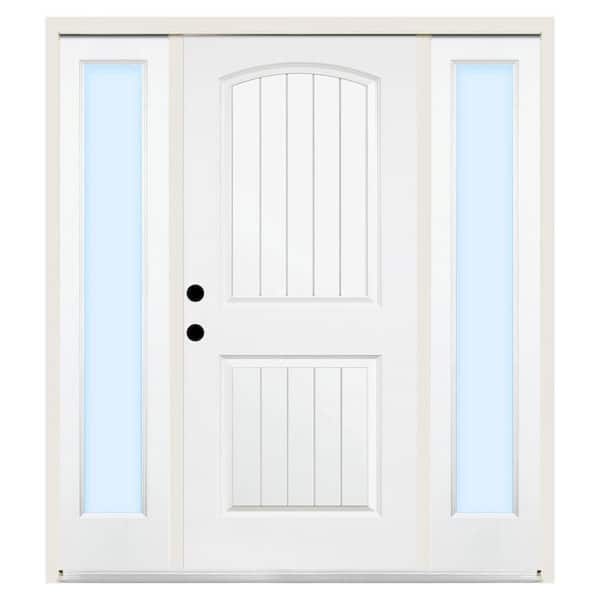 Steves & Sons 64 in. x 80 in. 2-Panel Plank Right-Hand Primed Steel Prehung Front Door w/ 12 in. Clear Glass Sidelite and 4 in. Wall