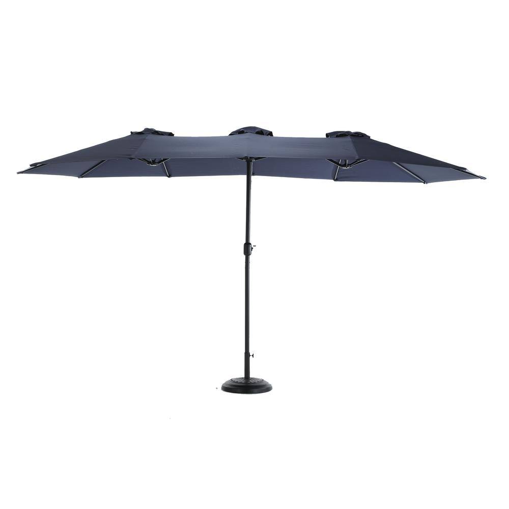 14.8 ft. Double Sided Metal Market Patio Umbrella in Navy Blue with Crank