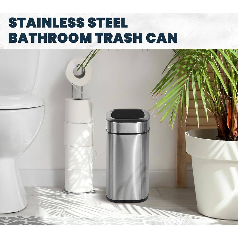 Stainless Steel Rectangular Open Top Trash Can with Liner, 2.6 Gallon