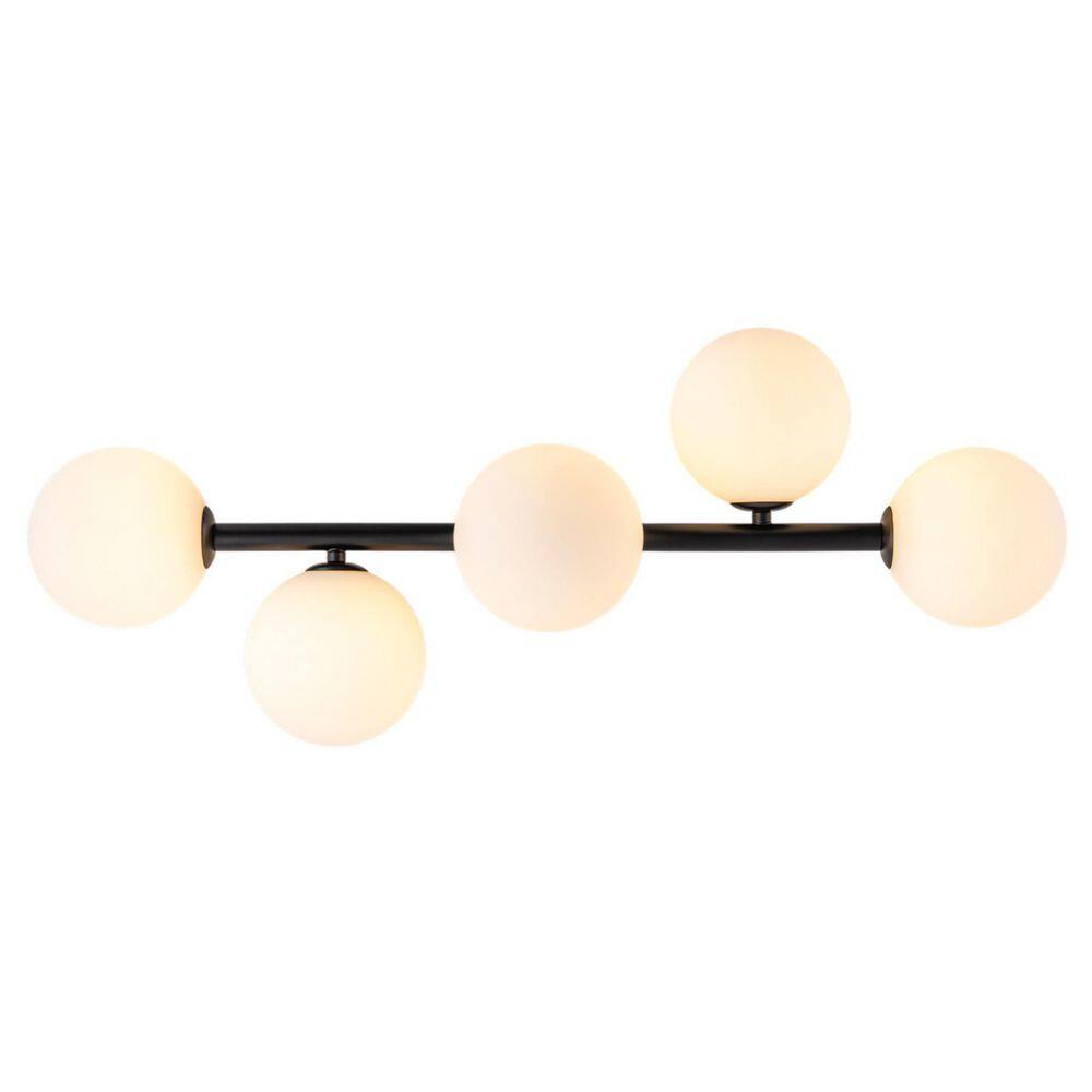 26.38 in. 5-Light Modern Black Linear Bathroom Vanity Light with Opal Glass Shades price history on PriceWatchPro