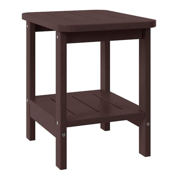 Brighton Outdoor Patio HDPE Poly Plastic 2-Storage Shelf Square Adirondack Side Table, Dark Brown