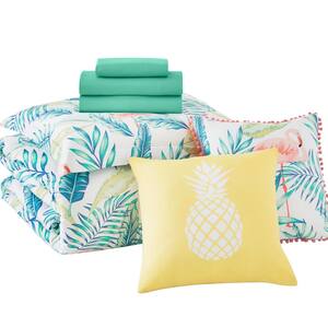 Marisol Tropical Palms Bed in a Bag Comforter Set with Sheets and Decorative Pillows