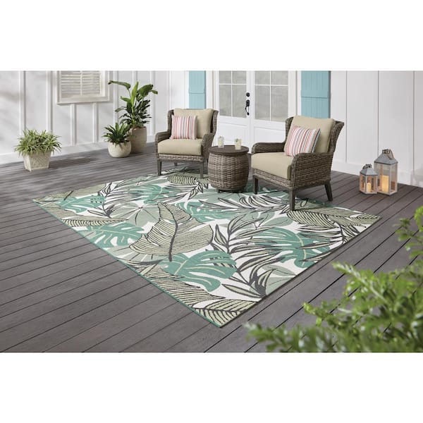 Green 9 ft. x 12 ft. Palm Indoor/Outdoor Area Rug