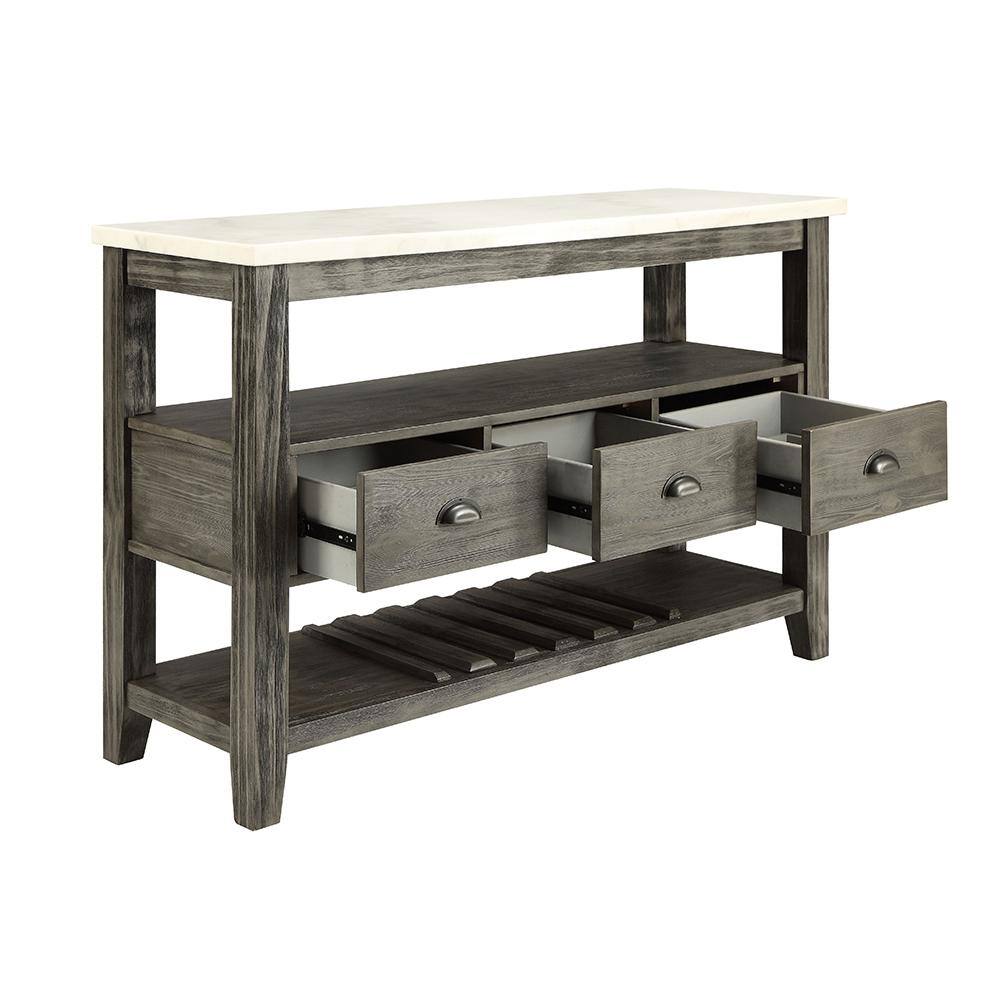Merel Gray Oak and White Marble Top 54" Wine Rack Server
