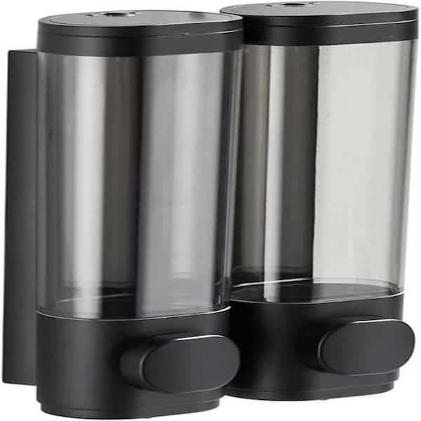 Black Soap and Lotion Dispenser Wall Mount 2-Chamber 400ml Press Manual Shower Easy Clean for Bathroom Kitchen Hotel