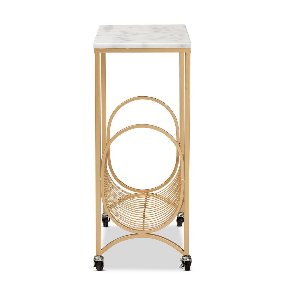 Gold Metal Wine Cart with Marble Top and Storage