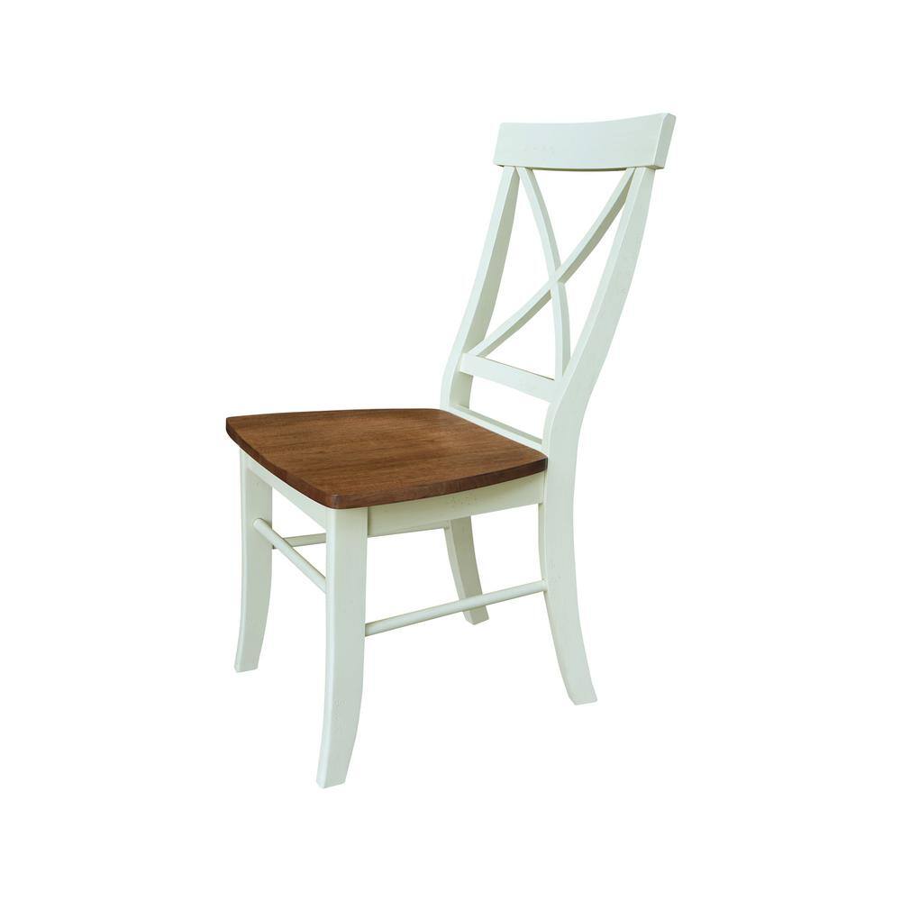 Hickory and Shell Solid Wood Round Pedestal Table Set with High Cross Back Chairs