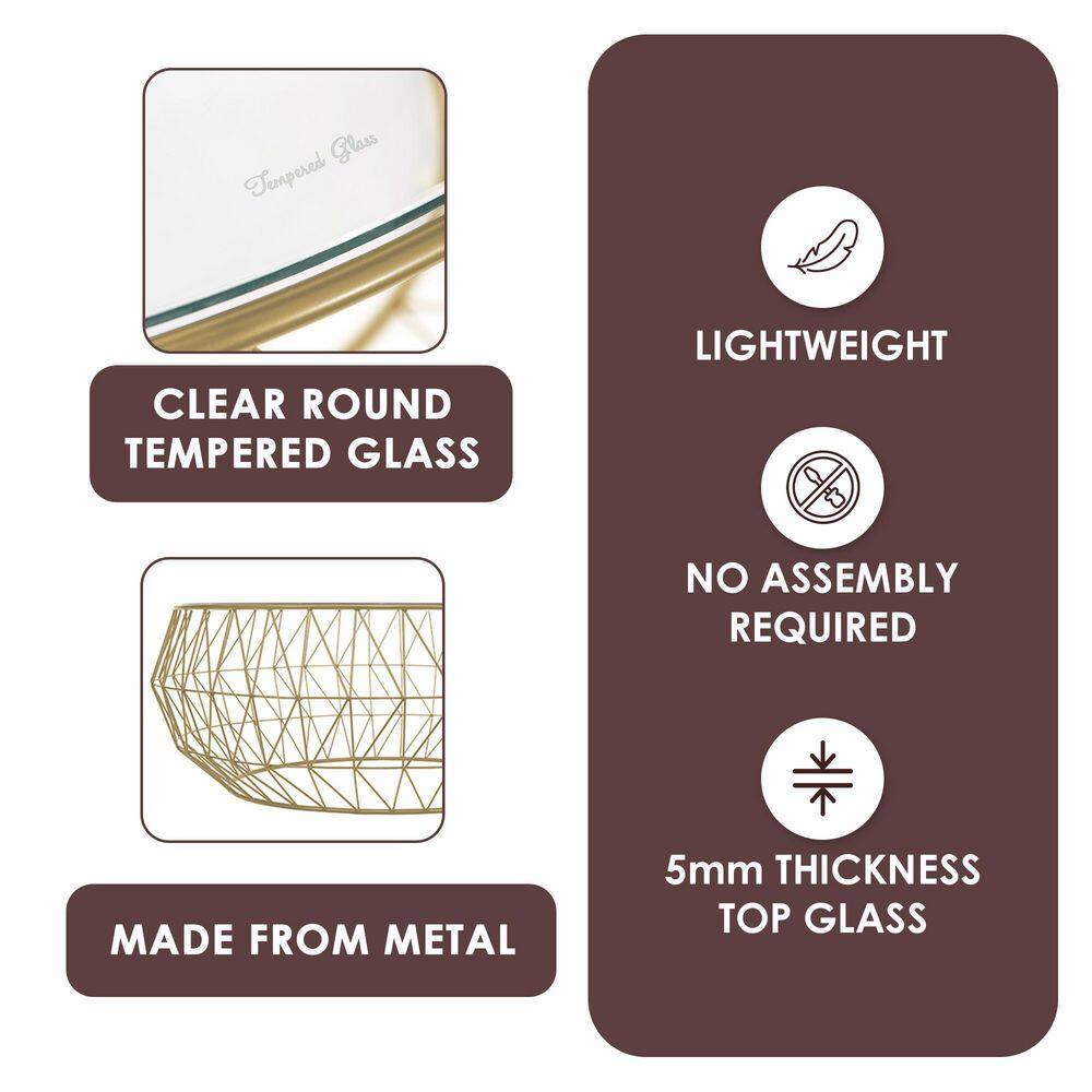 Modern Malibu 35" Round Glass Coffee Table with Geometric Gold Base