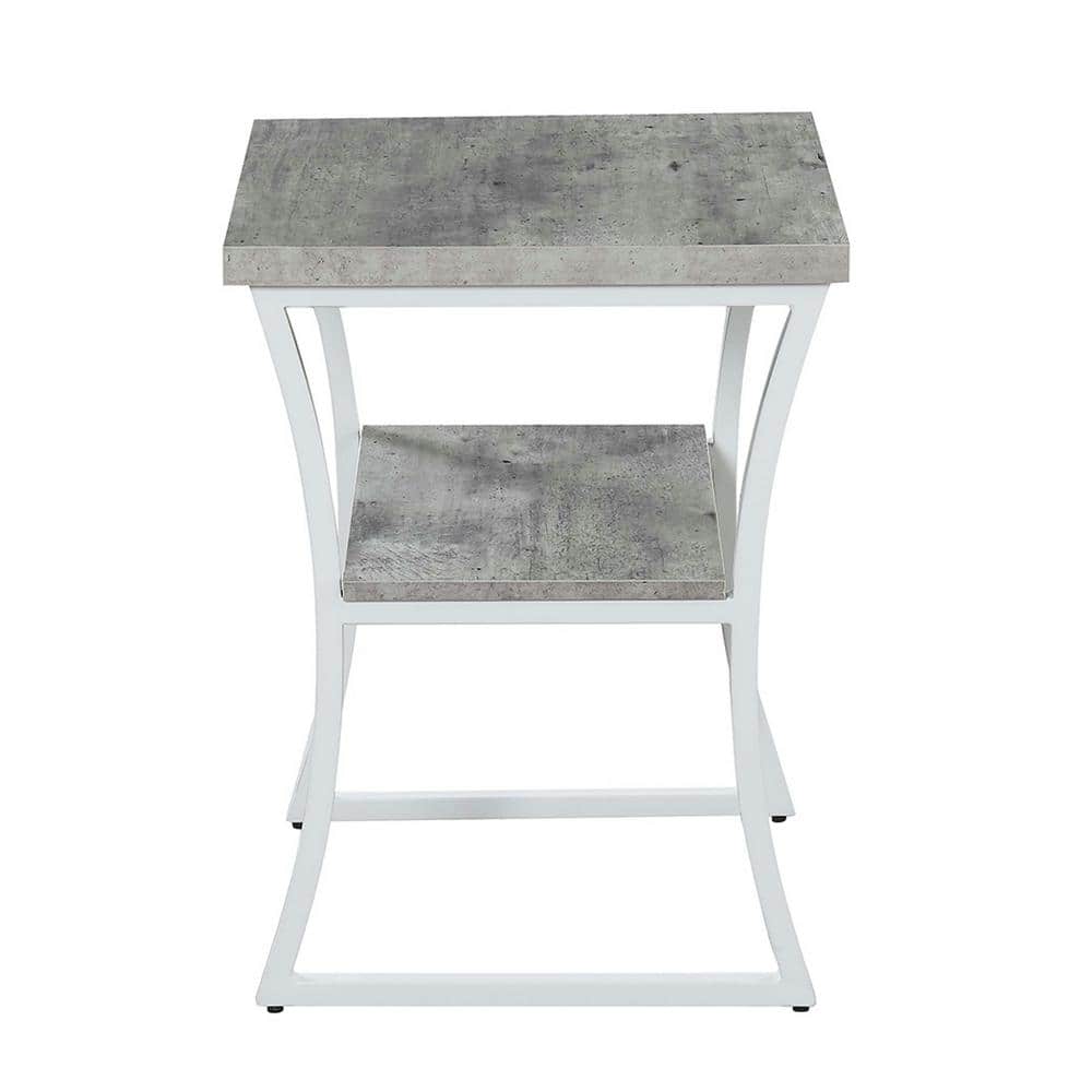 Gray Faux Birch Wood and White Metal Frame End Table