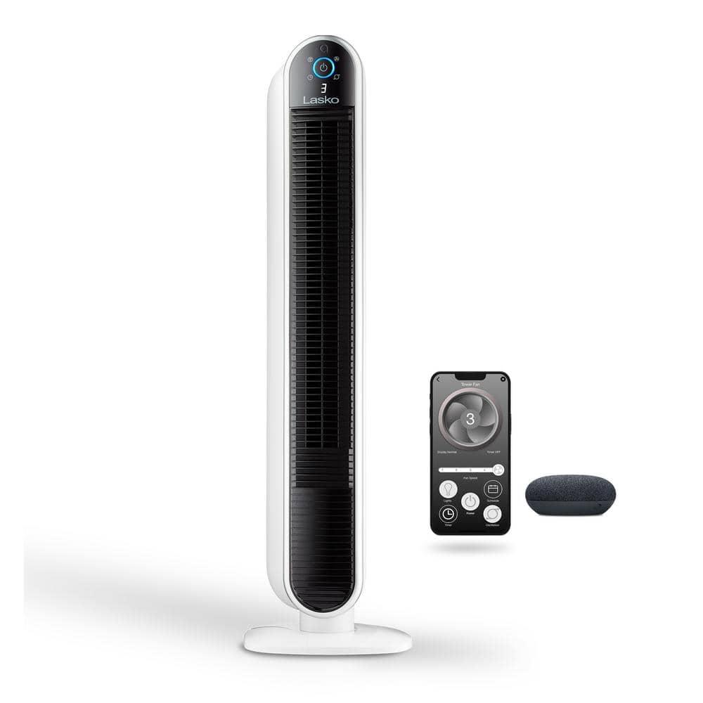 Lasko 40" White Smart Oscillating Tower Fan with Wi-Fi and Voice Control
