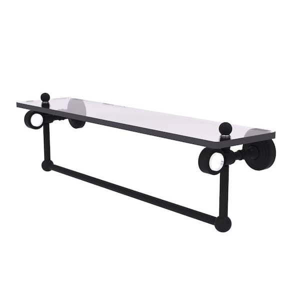 Allied Brass Pacific Grove 22 in. W 6.4 in. H x 5.13 in. D Glass Rectangular Shelf in Matte Black with Towel Bar