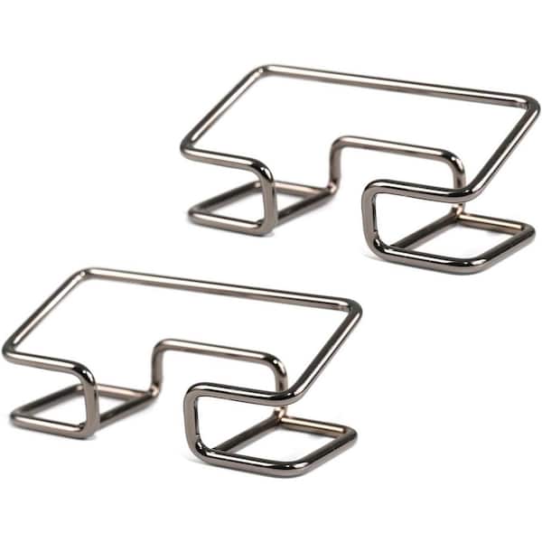 Glossy Metal Business Card Holder 2-Pack, Black Electroplated Finish, Sleek Sturdy Card Stand for Desk