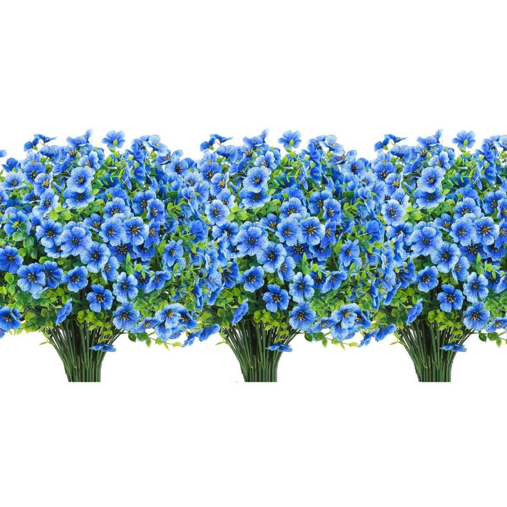 13.8 in. Blue Indoor/Outdoor Artificial Eucalyptus Flowers UV Resistant, 24