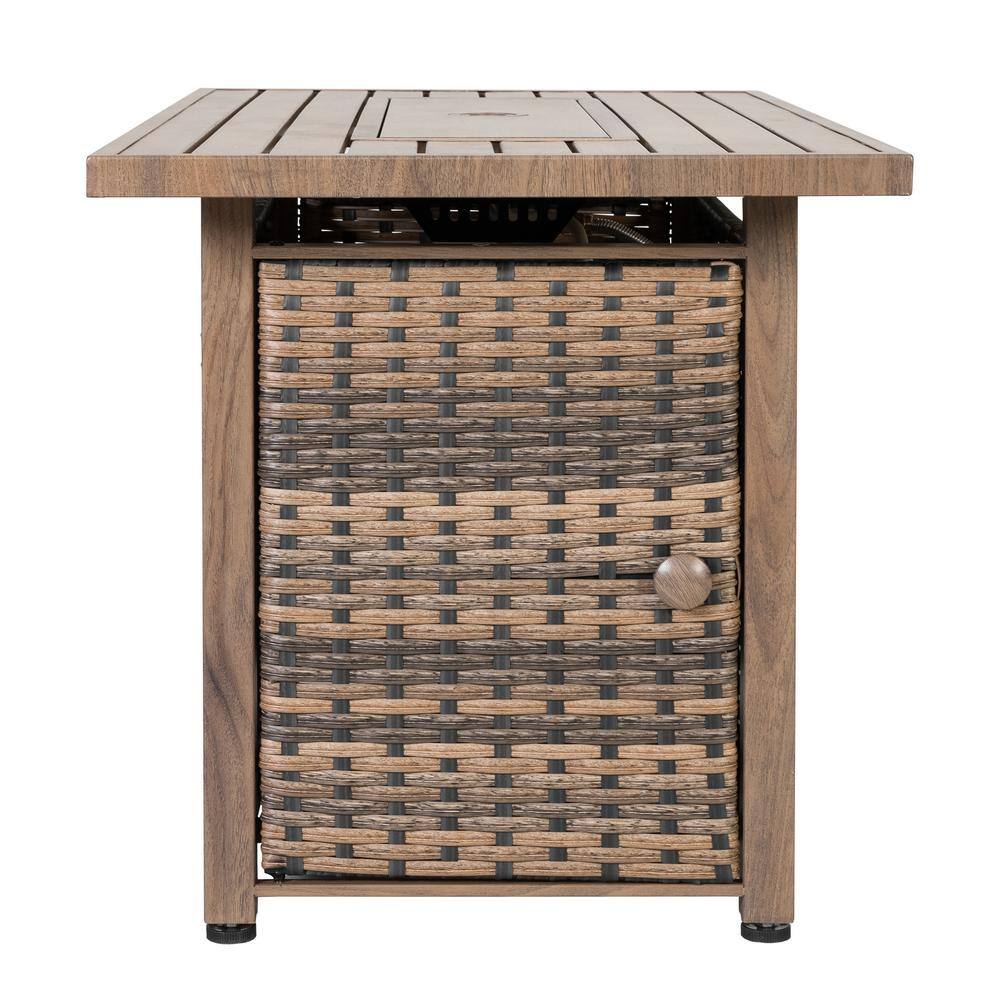 Nuu Garden 43'' Brown Rattan Gas Fire Pit Table with Glass Beads