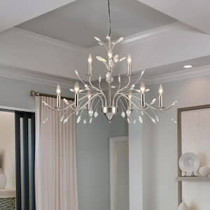 22in. 9-Light Modern Nickle Tiered Candlestick Chandelier with Clear Crystal Accents